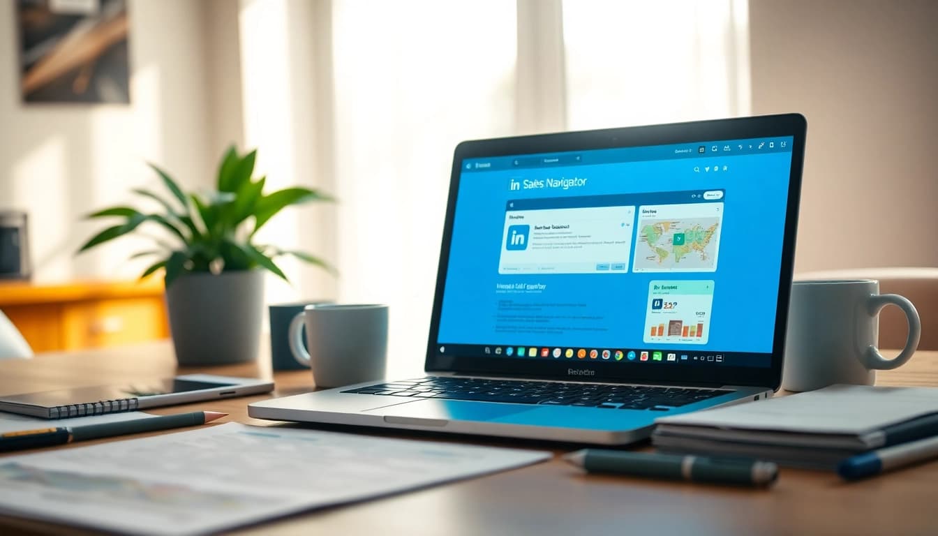 Optimize linkedin sales navigator data extraction process with a functional workspace layout.