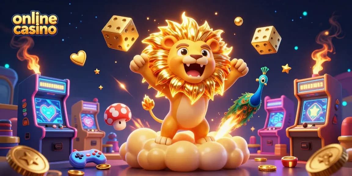 Vibrant 3D illustration showcasing an online casino theme with playful characters and gaming elements.