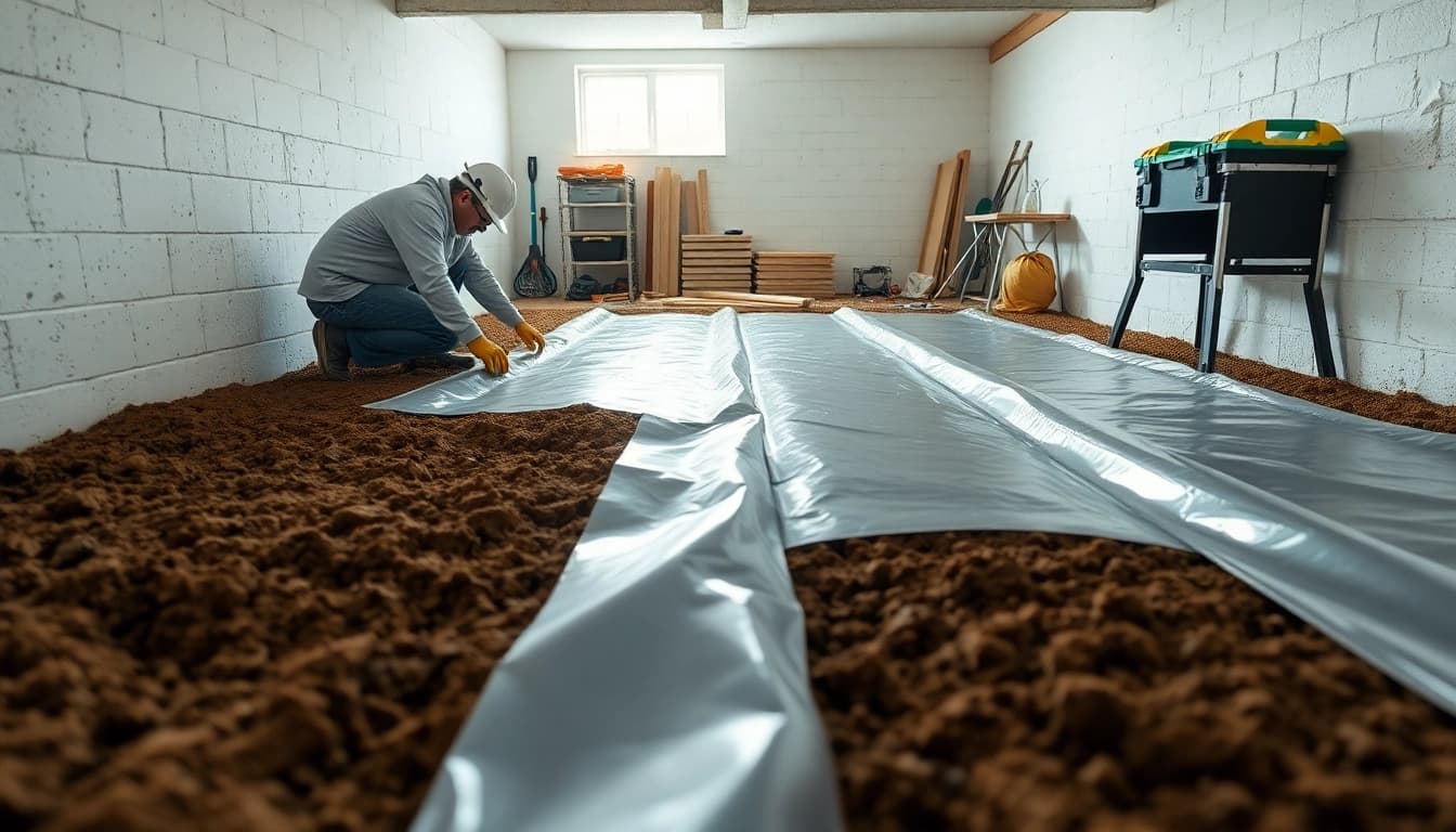 Vapor Barrier Installation by professionals ensuring a clean crawl space.