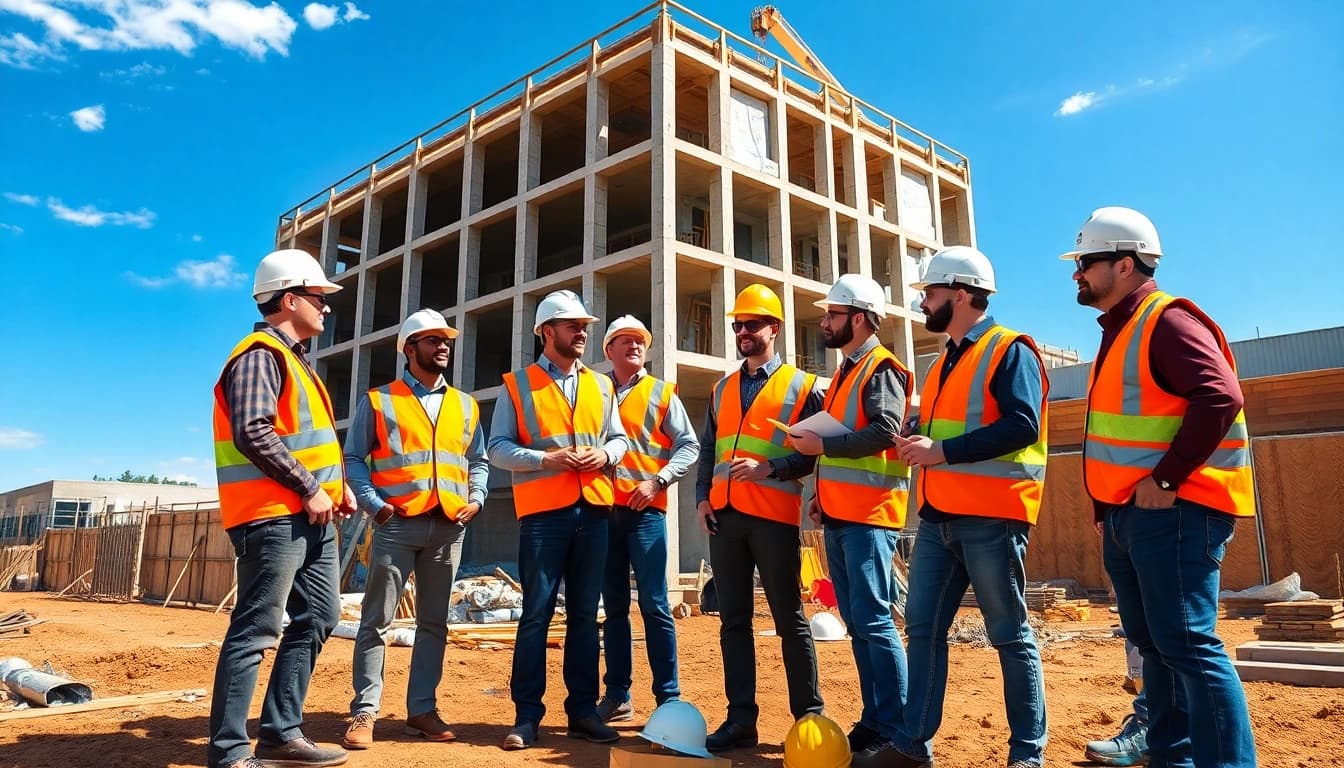 Engaging training session on construction safety programs with workers in safety gear.