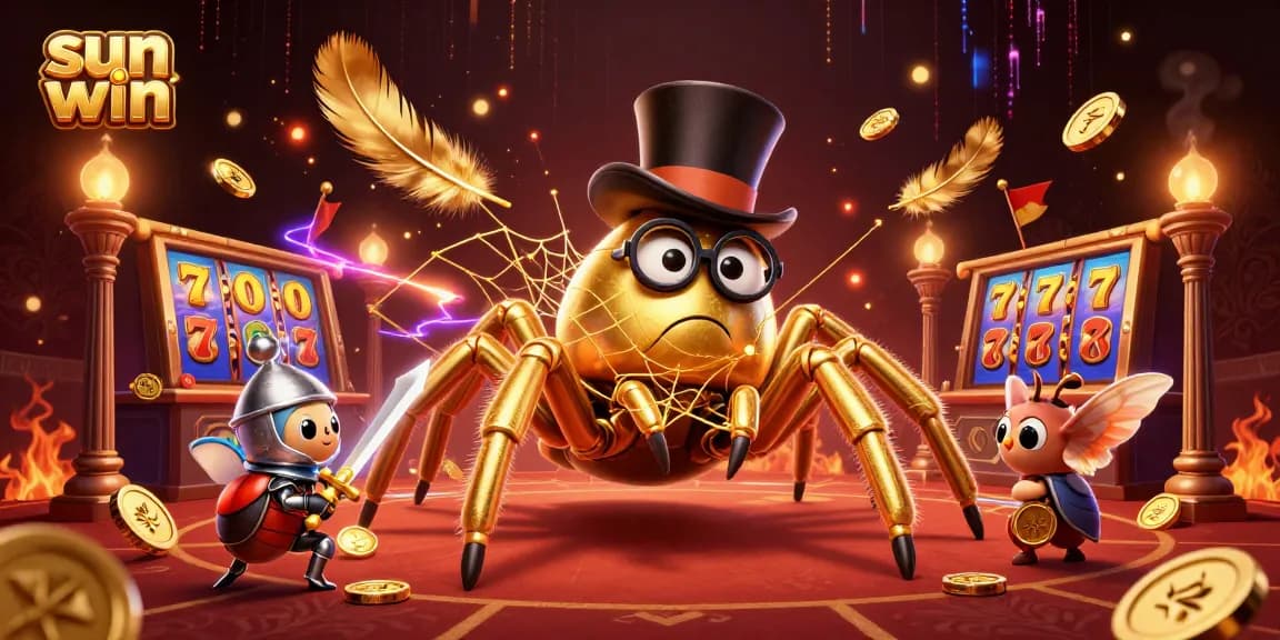 Experience the excitement of sun win with a vibrant 3D casino scene showcasing unique characters and dynamic slot elements.