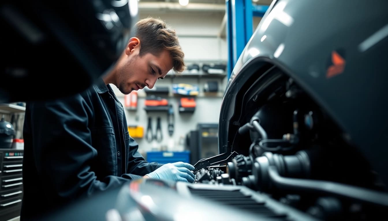 Explore innovative extended warranty solutions as a technician inspects a vehicle in a contemporary garage.