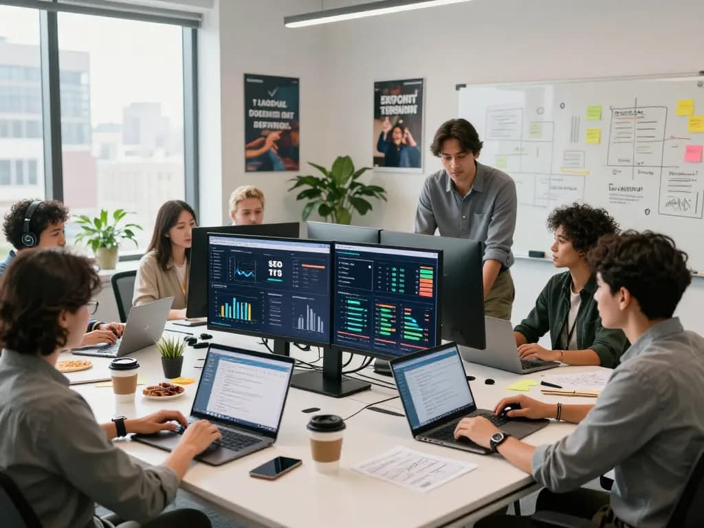 Team collaboration showcasing the Best SEO Company NYC with data-driven strategies in a vibrant office