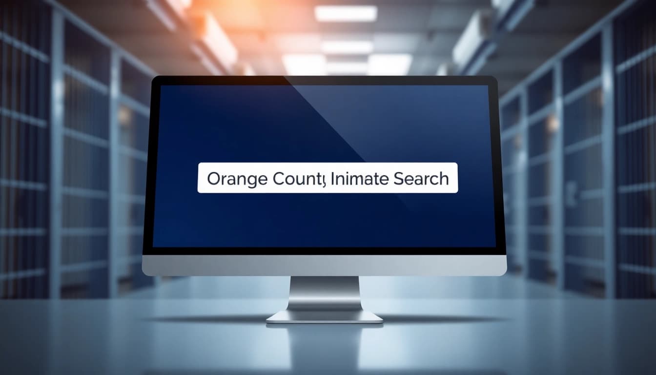 Searching for an inmate through the Orange County Inmate search interface featuring a computer screen.