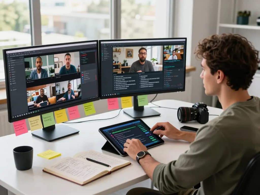 Dynamic workspace featuring a user operating a video to promptgenerator, capturing video content for prompt analysis.