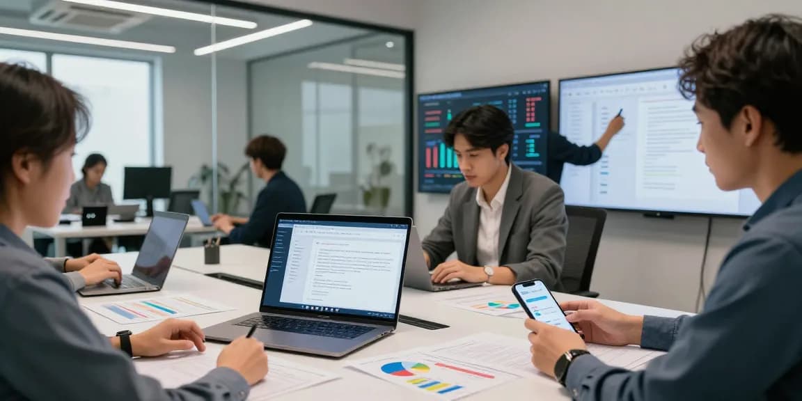 Detect PDF fraud with AI technology as professionals collaborate on advanced document verification software.
