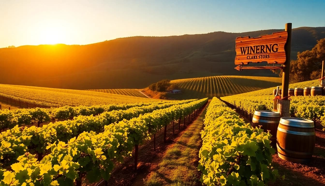 Experience wineries in Clarksburg with picturesque vineyards and sunset views.