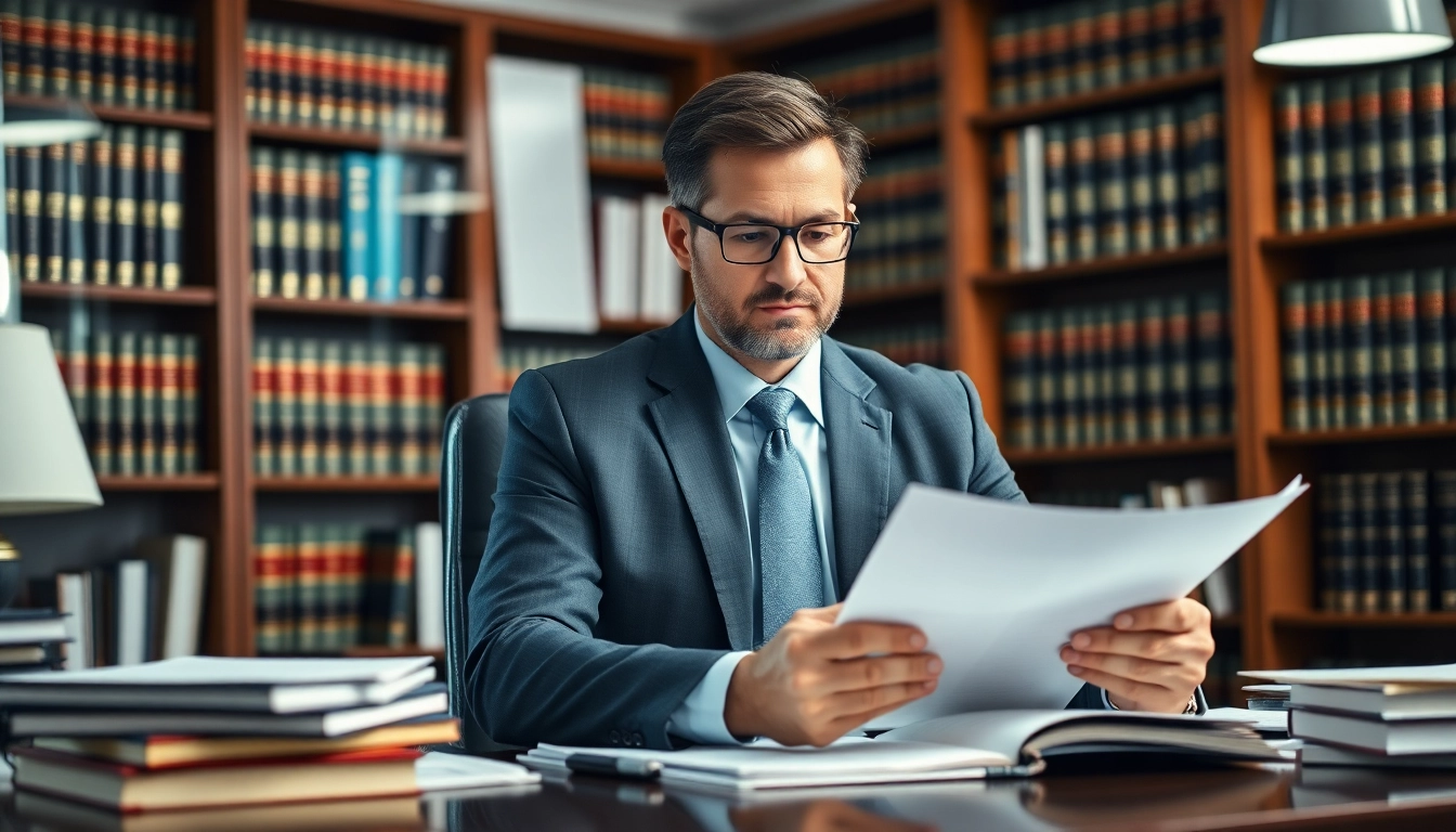 Truck accident attorney Clearwater reviewing case documents in an office.