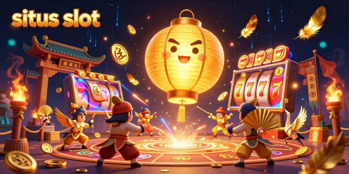 Swing into action at situs slot with dynamic 3D characters, spinning reels, and vibrant casino elements.