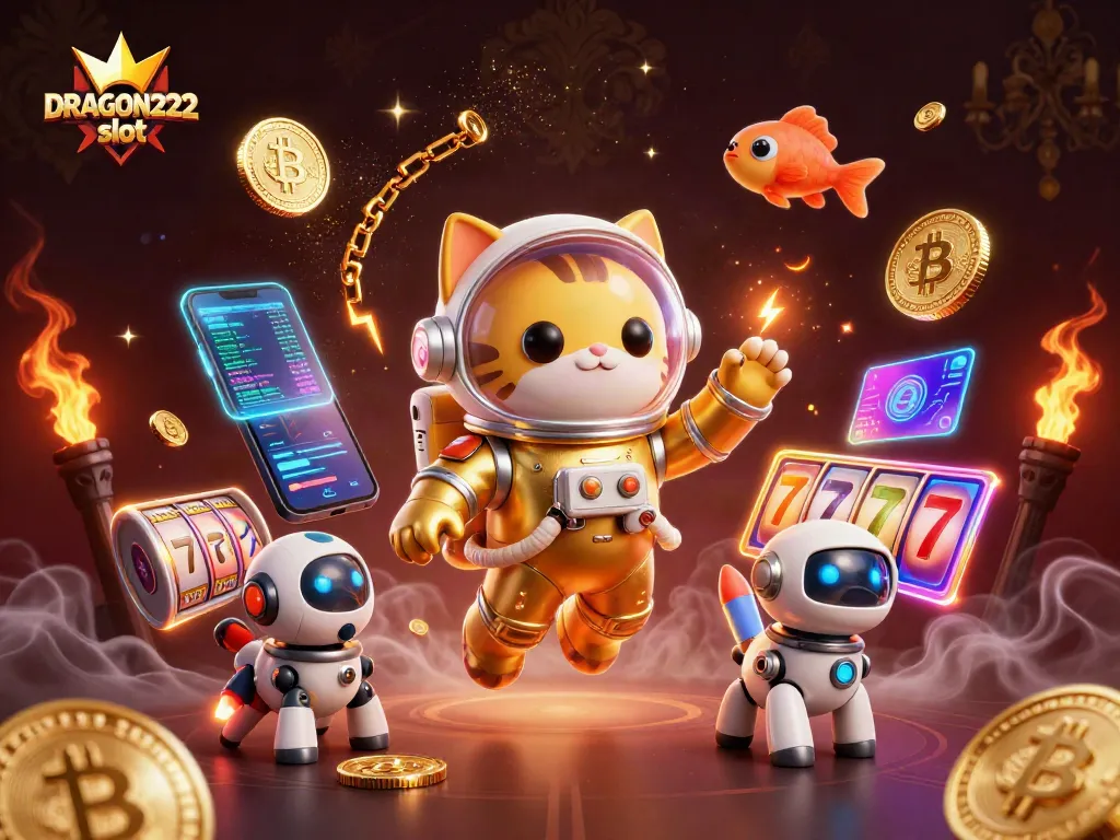 Experience the thrill of the DRAGON222 slot with an exciting cosmic scene featuring space characters and digital assets.