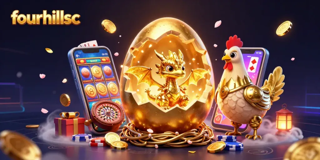 Experience fourhillscc gameplay magic with a golden dragon and vibrant casino elements.