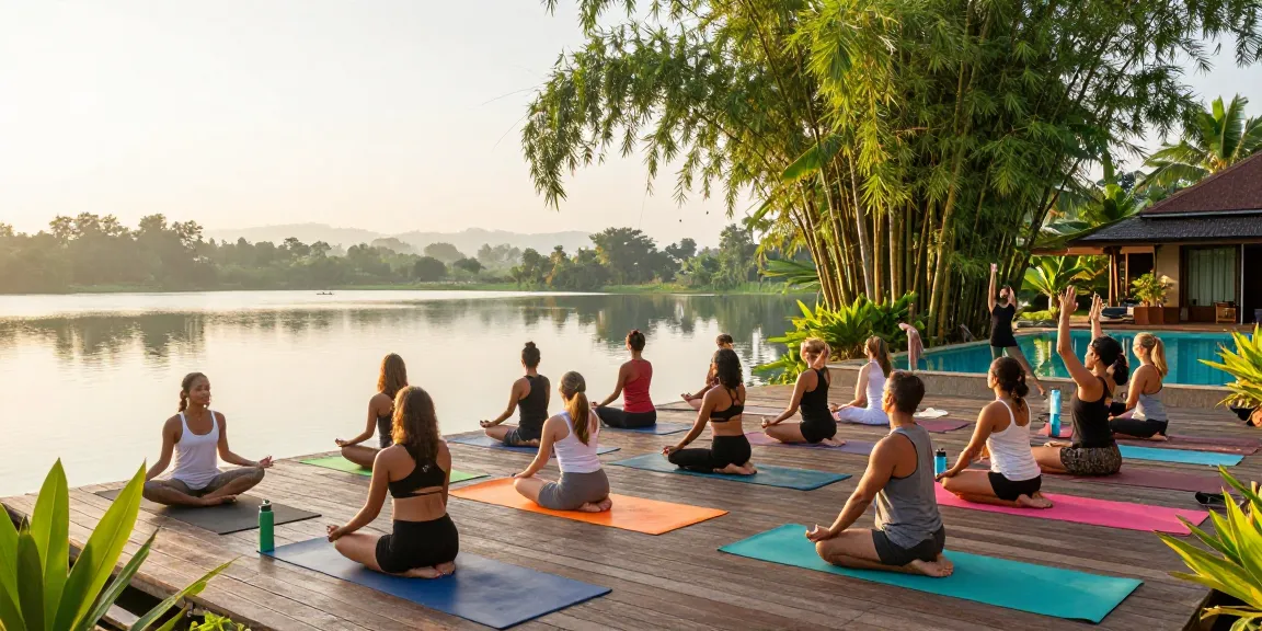 yoga retreats sri lanka participants practicing yoga at a serene lakeside retreat
