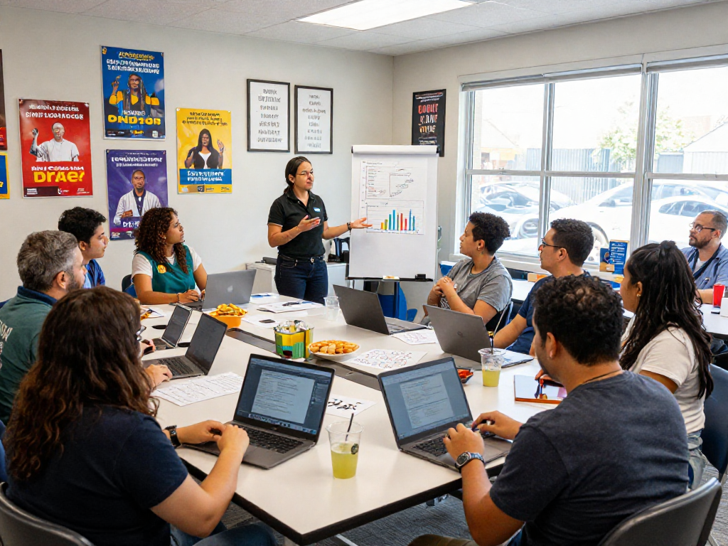 Engaged political campaign team discussing strategies, reflecting on political ppc cost analysis.