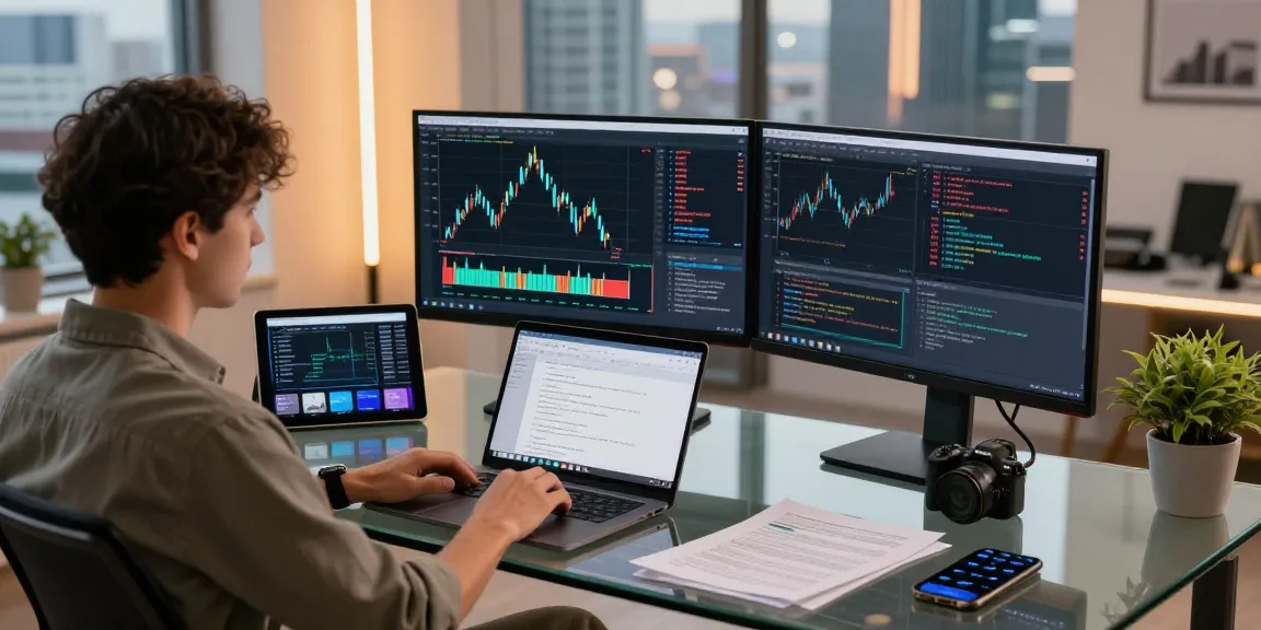 Developer analyzing currency pair historical Kline API in a modern trading workspace.
