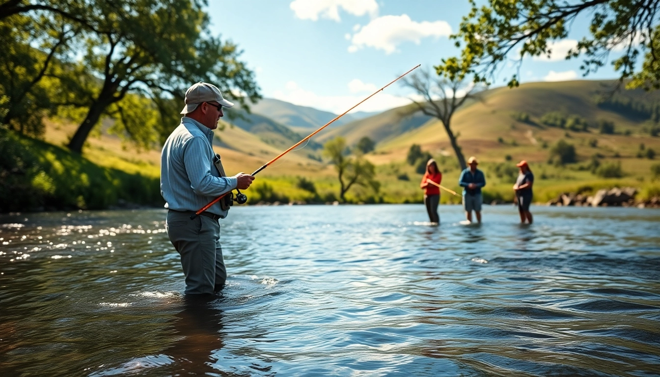 Engage in Fly fishing lessons near me with expert guidance on a tranquil riverbank.