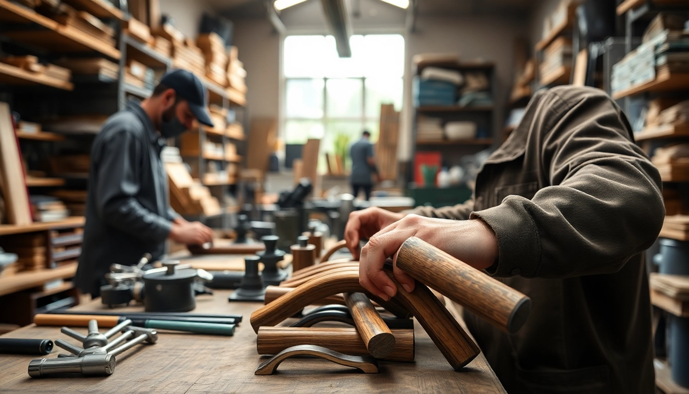 Crafting high-quality handles by a skilled handle manufacturer in a professional workshop.