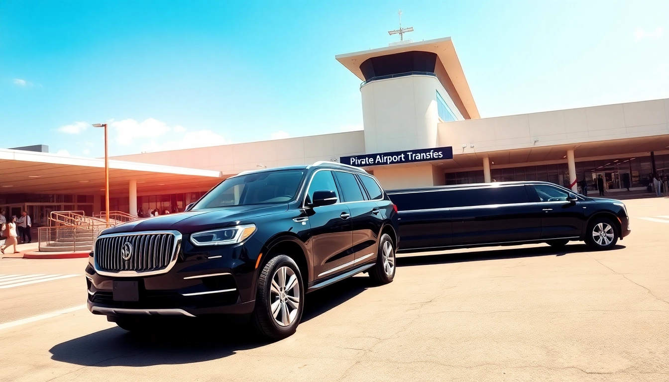 Offering private airport transfers with luxury vehicles at an airport terminal, ensuring a comfortable travel experience.