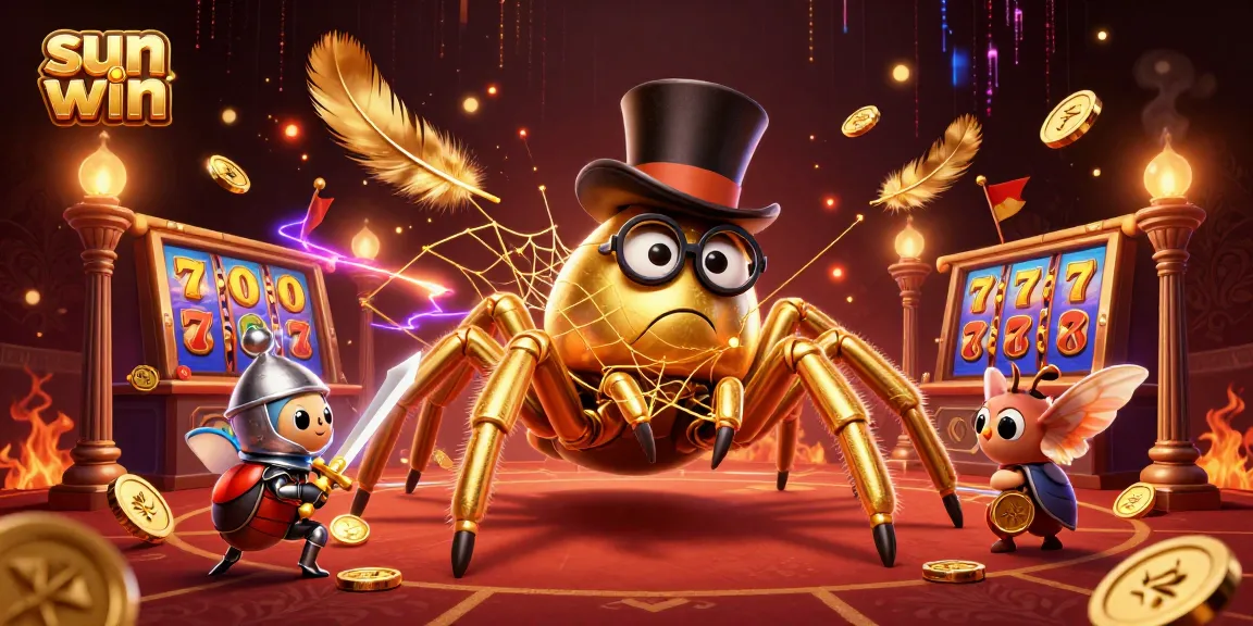 Experience the excitement of sun win with a vibrant 3D casino scene showcasing unique characters and dynamic slot elements.