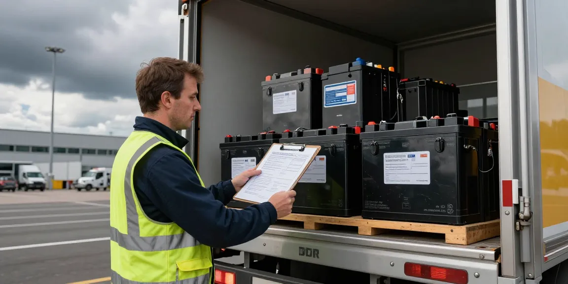 Batterie Transport Dortmund: ADR-zertifizierter Fahrer lädt Lithium-Batterien sicher in Dortmund.