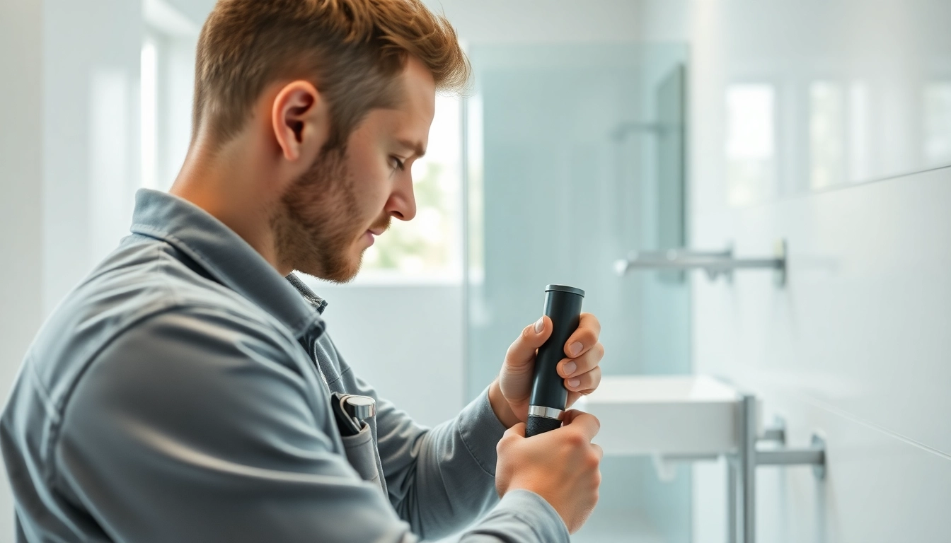 Fachmann von sonni sanitär GmbH installiert moderne Sanitärlösungen in einem Badezimmer.