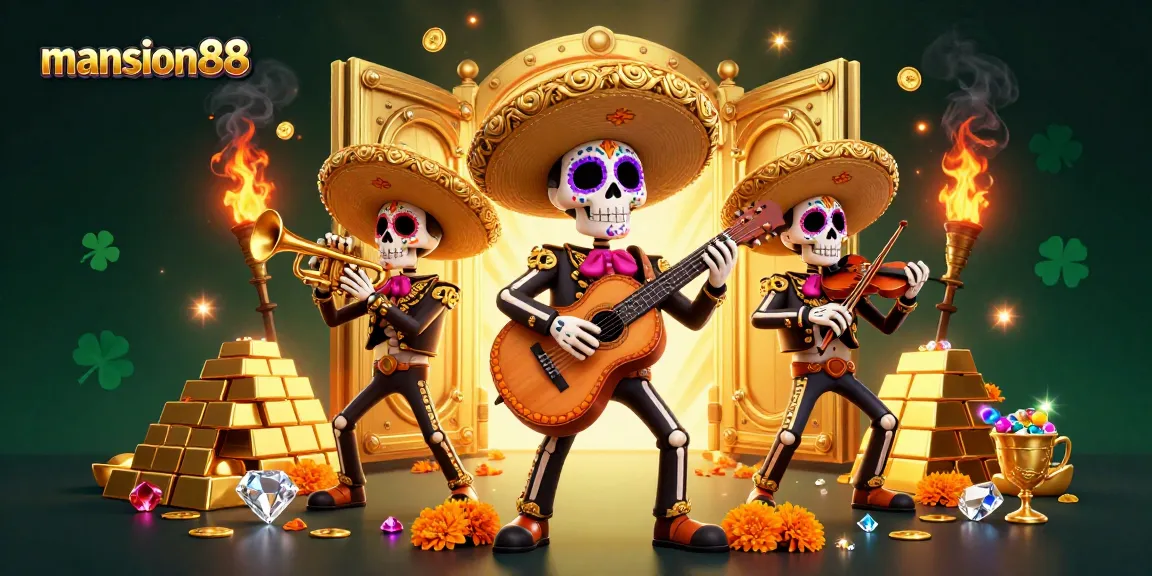 Experience exciting gaming action with mansion88's vibrant mariachi-themed illustration showcasing colorful casino elements.
