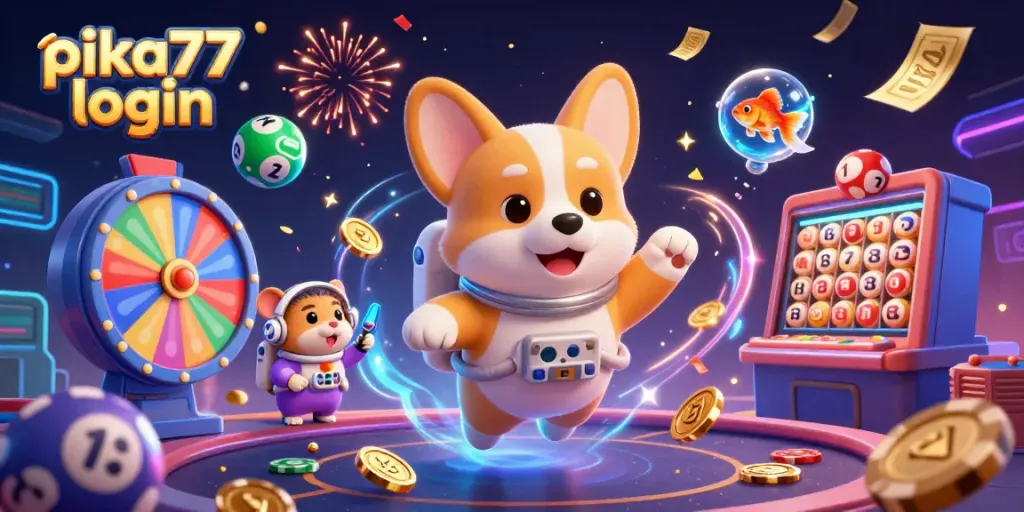 Animate your next adventure with pika77 login in a vibrant 3D space casino scene.