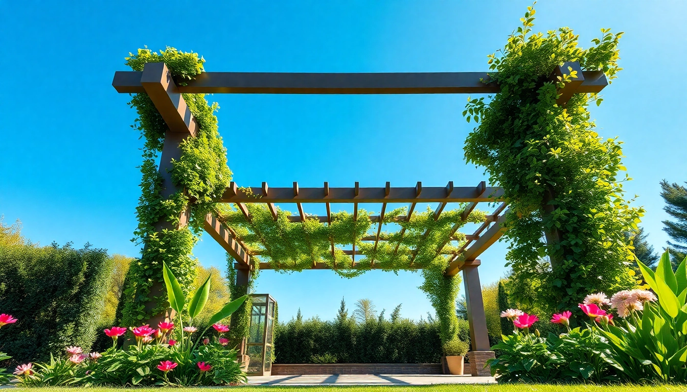 Terrassenueberdachung Ungarn im modernen Stil in einem ruhigen Garten angezeigt.