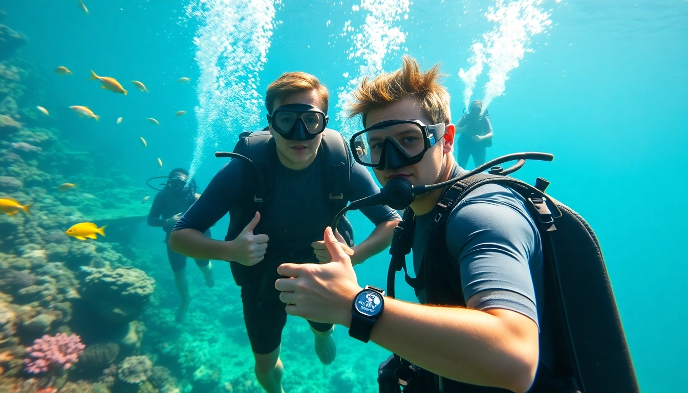 Schnuppertauchen unter Anleitung eines Tauchlehrers in einer bunten Unterwasserwelt.