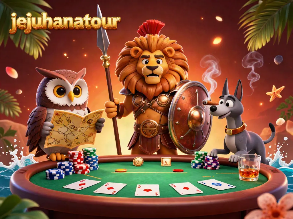 Ilustrasi 3D menampilkan karakter Spartan dan elemen permainan poker, merayakan jejuhanatour.