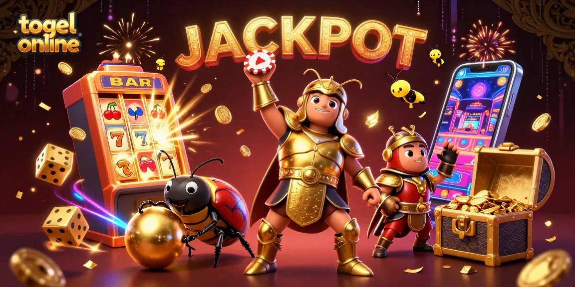 Togel online menampilkan ilustrasi hewan yang sedang merayakan kemenangan jackpot di kasino.