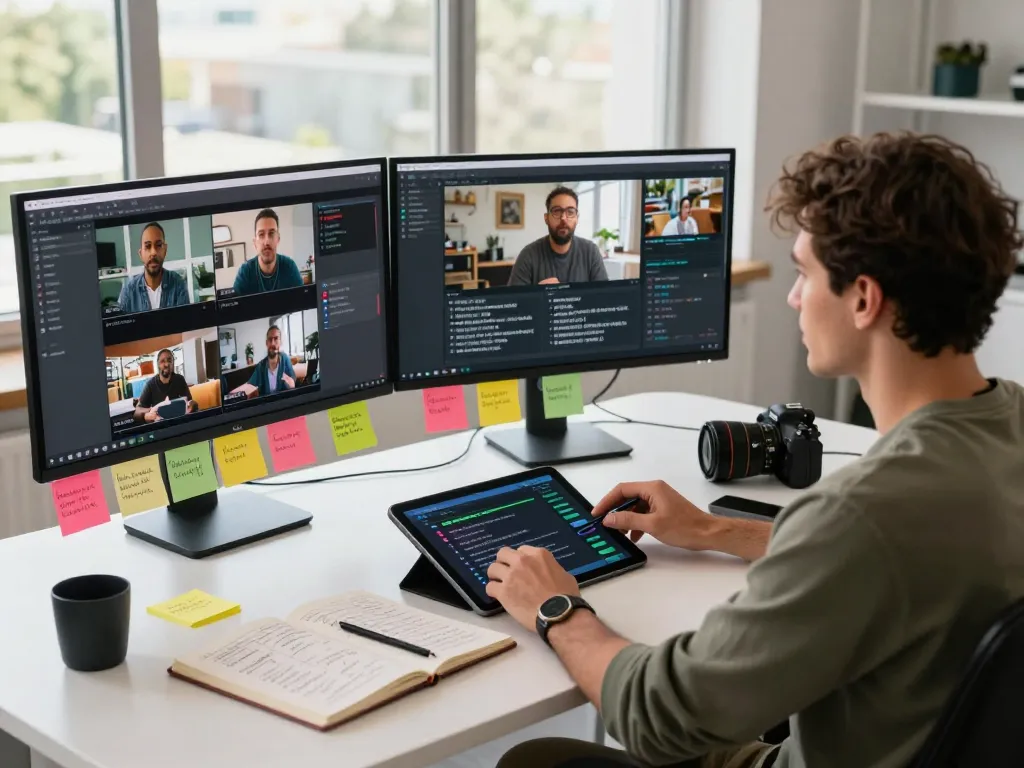 Dynamic workspace featuring a user operating a video to promptgenerator, capturing video content for prompt analysis.
