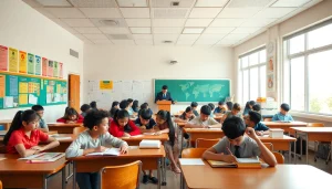 Engaged students in a bright classroom fostering interdisciplinary Education and collaboration.