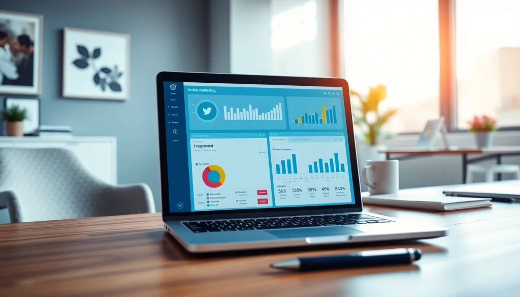 Focusing on the best smm panel interface showcasing analytics on a stylish laptop.