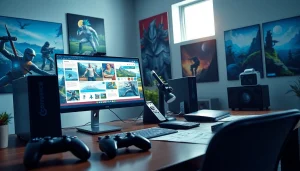 Explore the creative workspace for Freedom X game development featuring a modern setup.