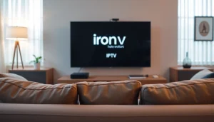 Experience iron IPTV streaming in a modern living room setup, featuring cozy decor.