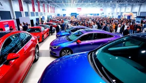 Experience vibrant displays at the Auto Cars Show with modern vehicles and enthusiastic crowds.