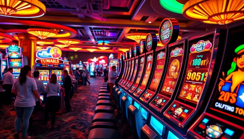 Mainkan slot dengan mesin slot berwarna-warni di kasino yang hidup