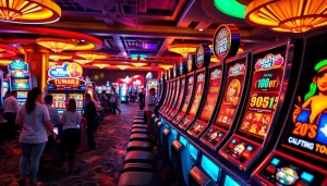 Mainkan slot dengan mesin slot berwarna-warni di kasino yang hidup