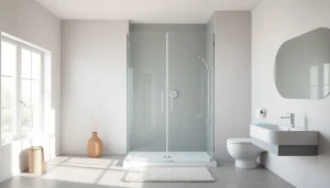 Installer paroi de douche à l'italienne moderne dans une salle de bain élégante et lumineuse