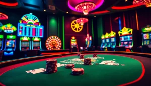 Exciting casino scene of online gambling at xx88.pizzza with players at poker and roulette tables.