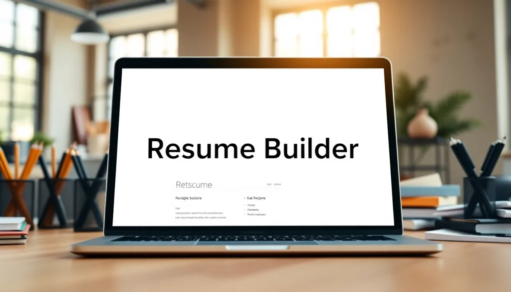 Create a standout resume using a professional Resume Builder in a bright office setting.