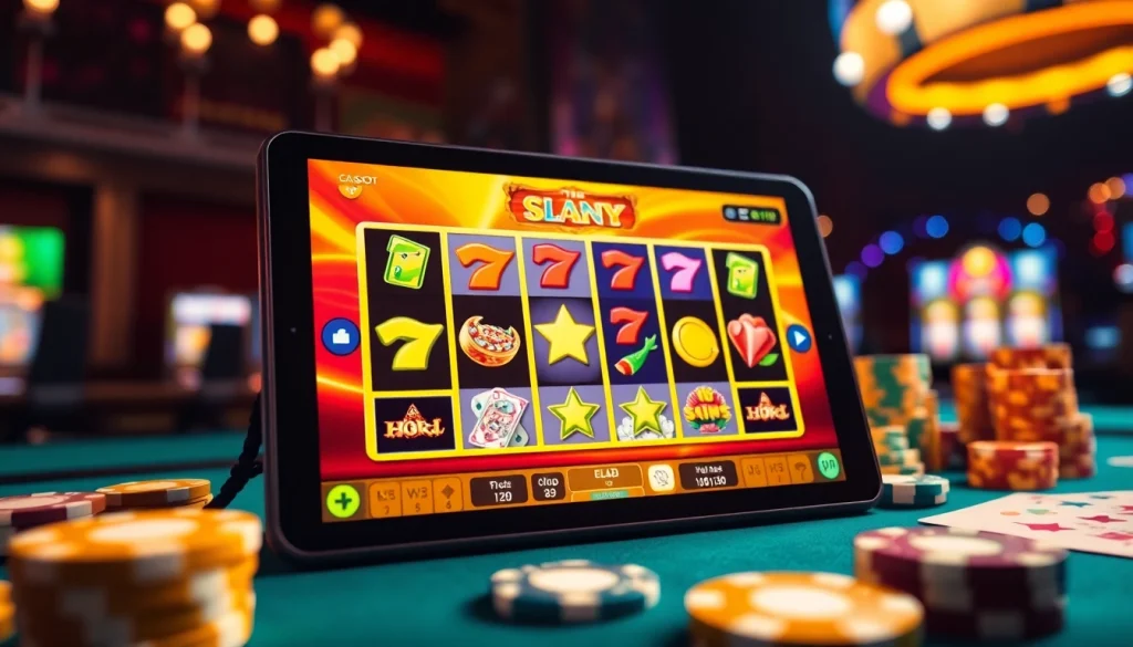 Exciting slot hoki gaming scene showcasing vibrant digital slot games on a device.
