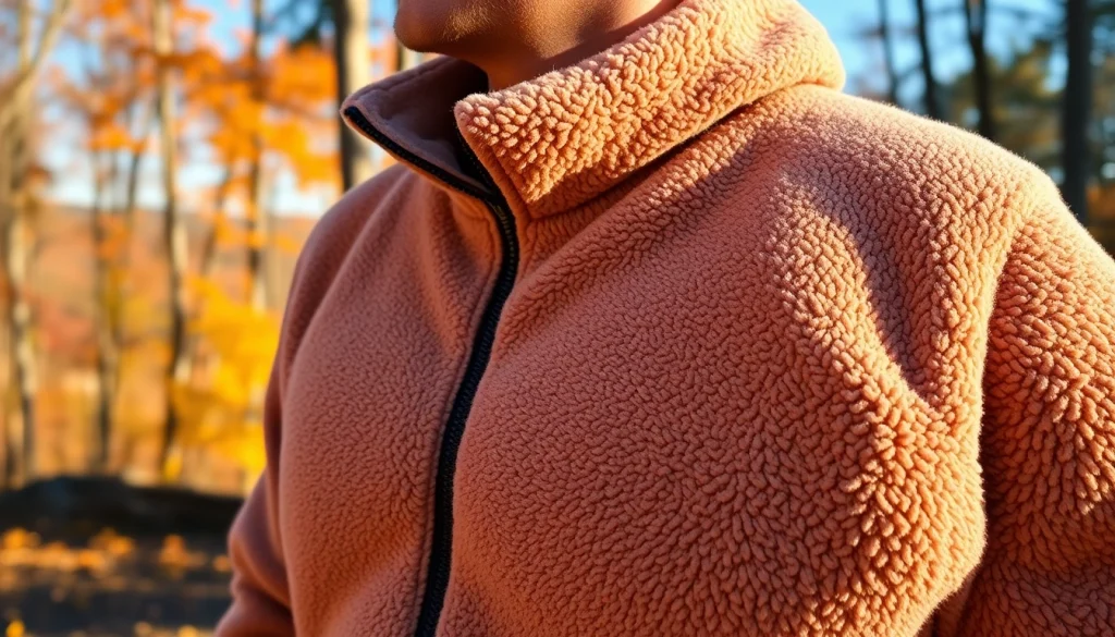 Fleece fabric showcased on a model showcasing warmth and comfort in a cozy environment.