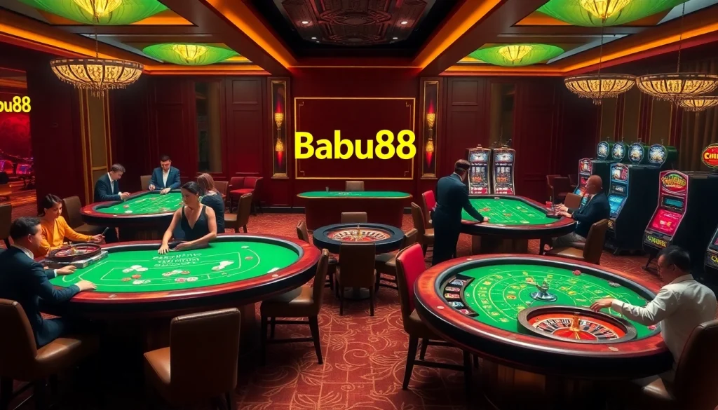 Babu88 enthusiasts enjoying an exciting game at a luxurious casino table.