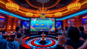 Engaging image depicting bắn cá đổi thưởng gameplay with vibrant colors and casino elements.