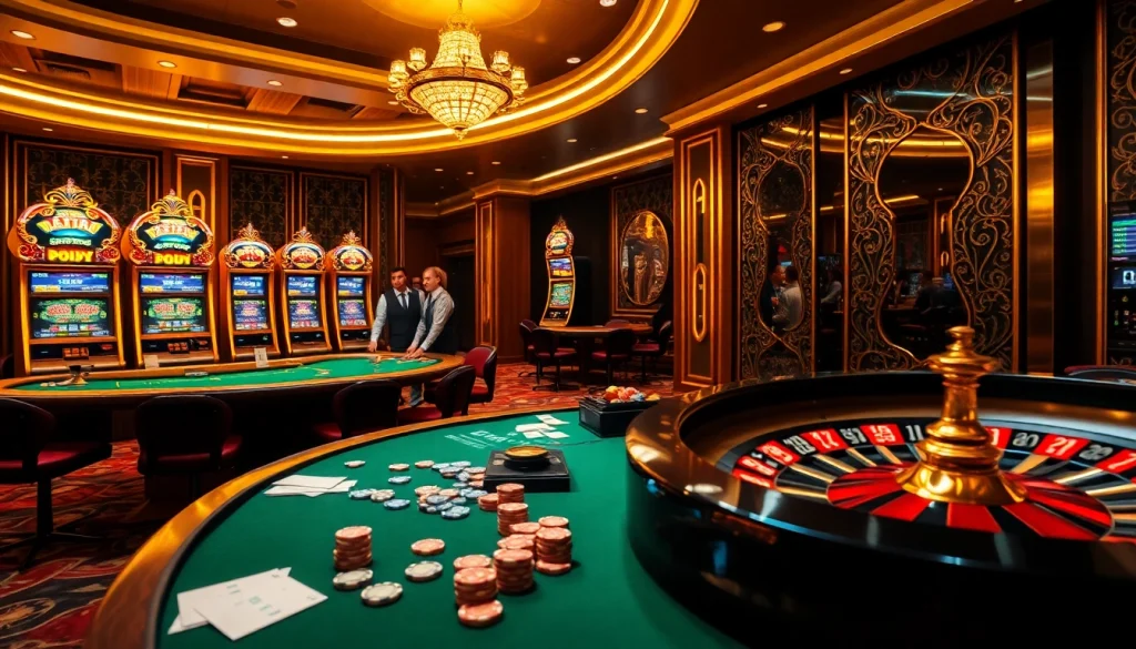 Engage with thrilling casino action featuring 상품권카드 amidst spinning roulette wheels and vibrant slot machines.