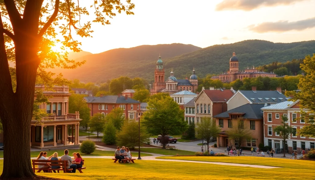 Clarksburg's community park with families enjoying the sunset and scenic city views.