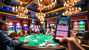 Marvelbet users enjoying a thrilling poker game in a luxurious casino setting.