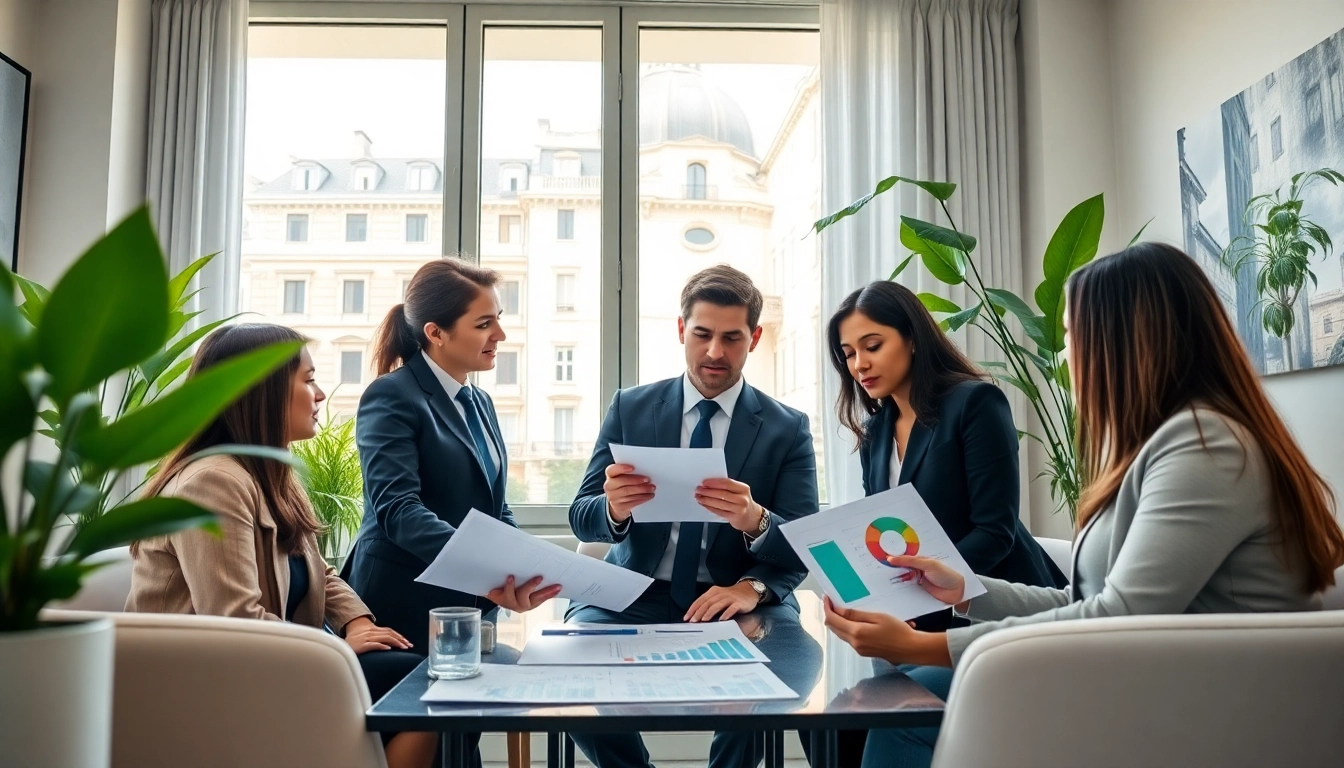 Investire in un'azienda italiana: professionisti d'affari di diversi ambiti che elaborano una strategia in un ufficio moderno.