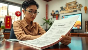 Traducteur chinois certifié travaillant sur des documents officiels, mettant en valeur son expertise.